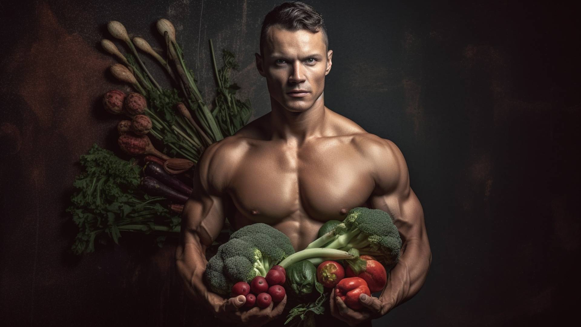 Mann Muskeln Gemüse